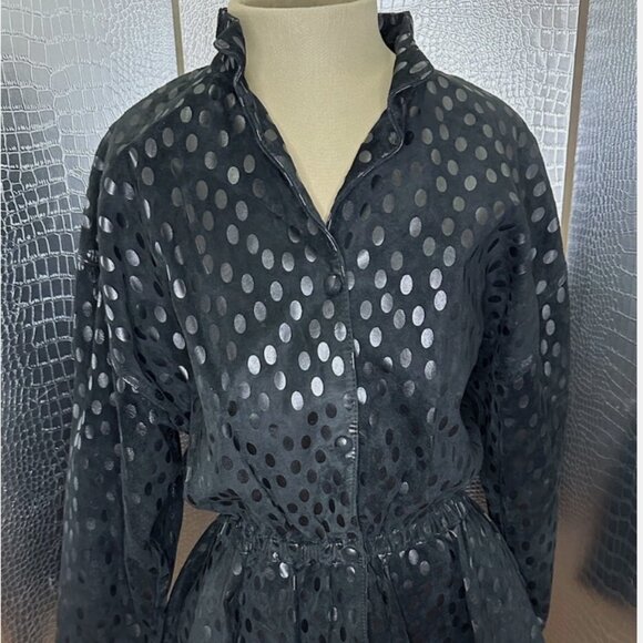 Black Polka Dot Peplum Jacket Size Small Vintage 80s 90s - Picture 1 of 8